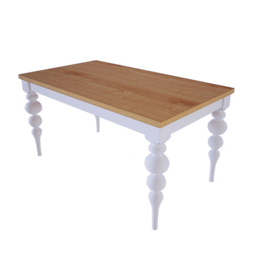 Stół z nogami bałwankami z oskrzynią z blatem drewnianym